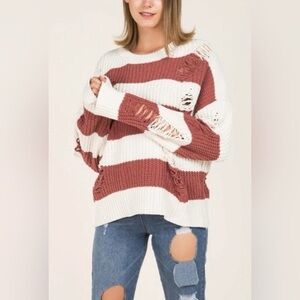 POL Cozy Striped Cream and Brown Sweater